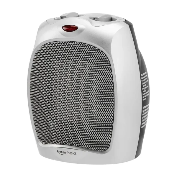 Basics 1500W Ceramic Personal Heater with Adjustable Thermostat, Silver