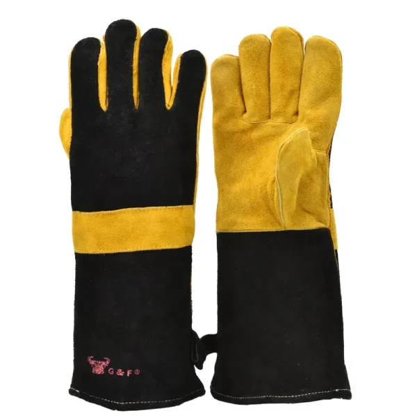 G & F 8115 Premium Grain Leather Gloves, BBQ Gloves, Grill Gloves, Fireplace Gloves, Cotton Lining with 14.5-Inch Extra Long Sleeve