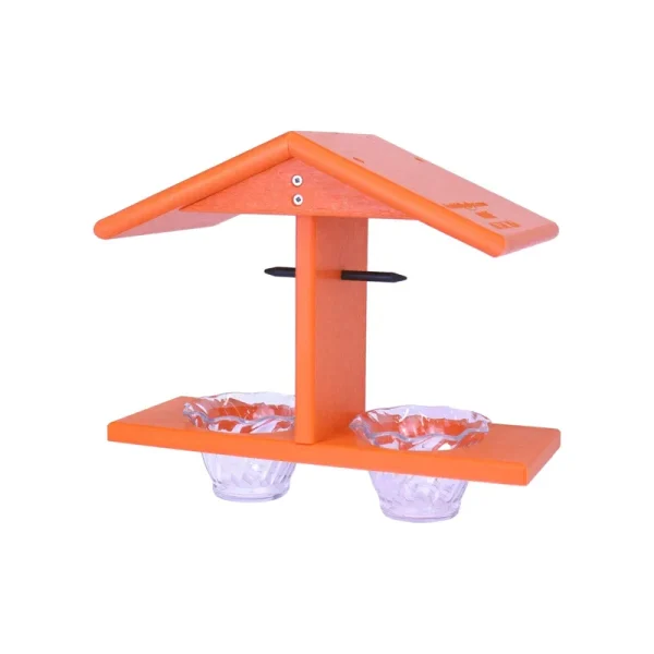 Amish-made Oriole Bird Feeder, Double-Cup Jelly Oriole Feeder with Pegs for Orange Halves Orange