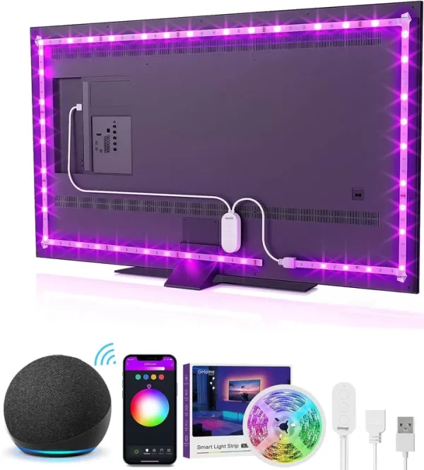 GHome Smart SL1 TV LED Backlight, Smart WiFi Strip Light Compatible with Alexa and Google Home, App Control, Music Sync 16 Million RGB Red Green