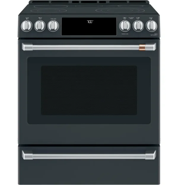 Cafe 30" Smart Slide-In, Front-Control, Radiant and Convection Range Black