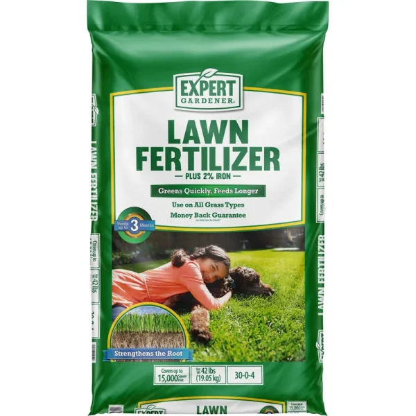 Expert Gardener Lawn Fertilizer Plus 2% Iron, 42 Pounds Covers Up to 15,000 Square Feet
