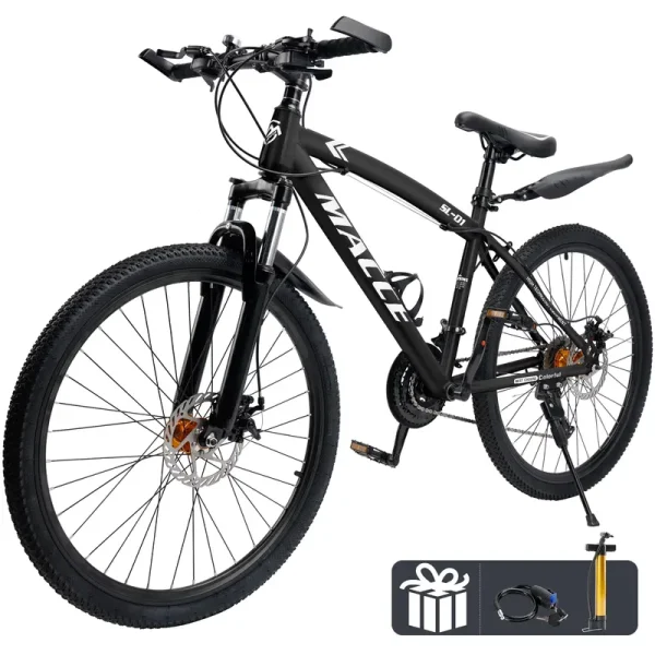 ARTUDATECH Mountain Hardtail Mountain Bike for Men/Women, 26/27.5 in Sizes, 27 Speed Twist Shifting, Front or Dual Suspension, Comfort Saddle, Purple/Black/White