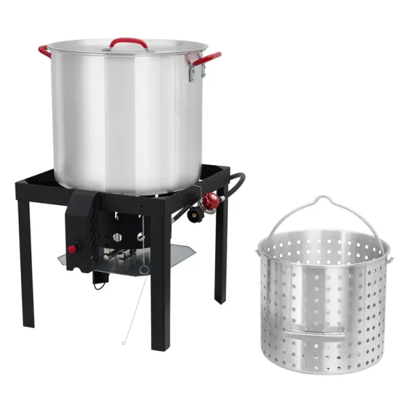 Huloretions 80 Qt Seafood Boil Pot, Aluminum Crawfish Boiler with Steam/Boil Basket & Strainer, Outdoor Seafood Boiler with 10 PSI Regulator, Fish and Seafood Large Outdoor Cooking Equipment