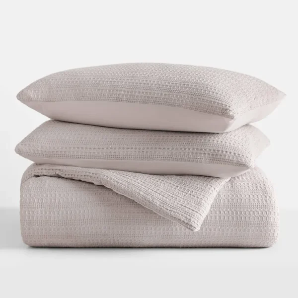 ienjoy Home Waffle Textured 3 Piece Comforter Set All Season Down-Alternative Ultra Soft Bedding - Mauve - Twin
