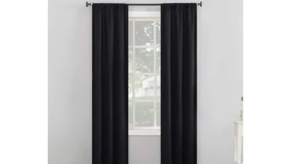 Real Living Textured Reggie Blackout Rod Pocket Curtain Panel - Black - 84 in