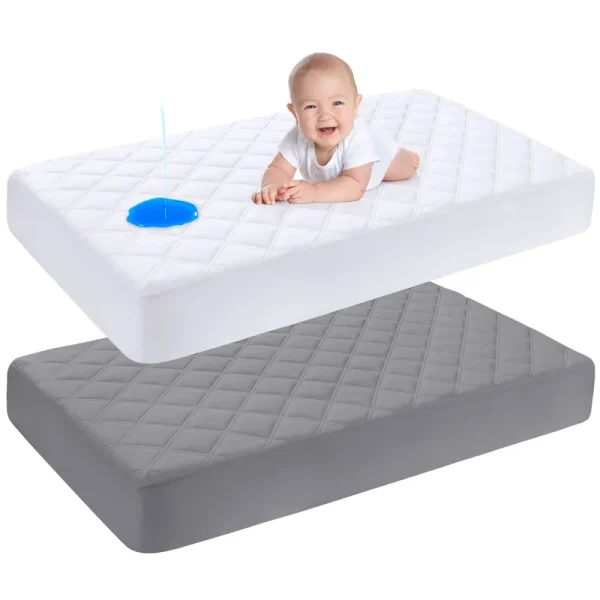 Yoofoss Waterproof Crib Mattress Protector 2 Pack, Quilted Crib Mattress Pad Cover Ultra Soft and Breathable, Machine Washable Toddler Mattress