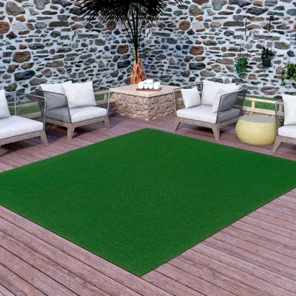 Ottomanson Evergreen Collection 7 ft. 10 in. x 9 ft. 10 in. Green Artificial Grass Rug