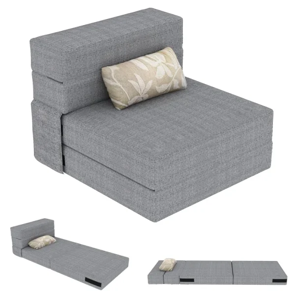 AECOJOY Convertible Folding Sofa Bed, Linen Futon Sleeper with Pillow Foldable Mattress