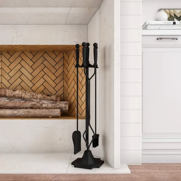 5-Piece Fireplace Tools Set - Essential Heavy-Duty Accessories for Fireplaces - Includes Tongs, Shovel, Broom, Poker, and Stand by Lavish Home