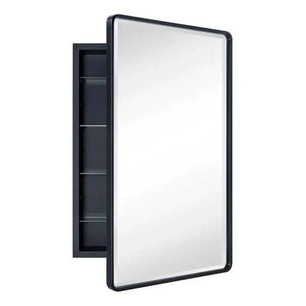 Farmhouse Recessed Metal Bathroom Medicine Cabinets with Mirror 30 inch x 20 inch - Black, Size: 30 x 20 - Black