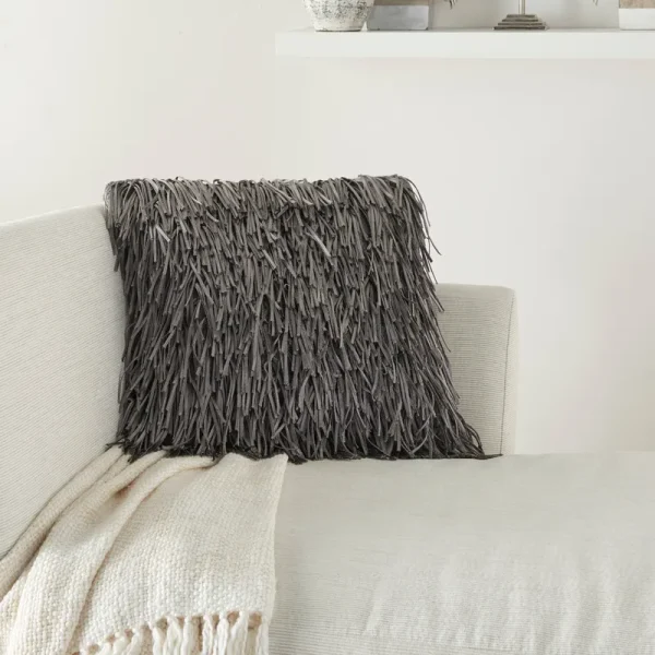 Mina Victory Shag Metallic Ribbon Shag Pewter 20" x 20" Throw Pillow