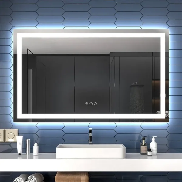 ExBrite 60 x 36 inch LED Large Bathroom Mirror,Anti Fog,Dimmable,Dual Lighting Mode,Tempered Glass