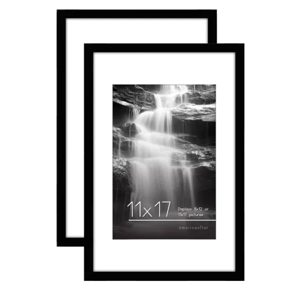 Americanflat 11x17 Picture Frame with Mat for 8x12, Black, 2 Pack