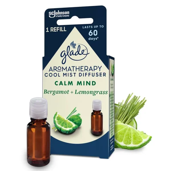 Glade Aromatherapy Essential Oil Diffuser Refill, Cool Mist Aromatherapy Diffuser& Air Freshener for Home, Calm Mind with Bergamot& Lemongrass Scent
