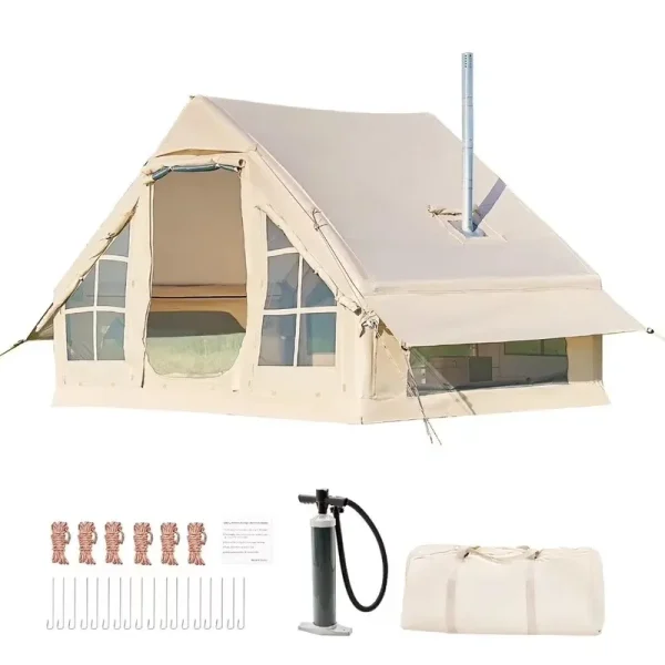 NAIZEA Inflatable Tent Air Glamping Tents 6person Cabin Tent&Mesh&Chimney Window