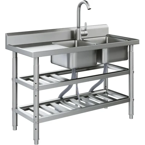 AECOJOY Stainless Steel Utility Sink, Freestanding Outdoor Sink Station with Hose Hookup