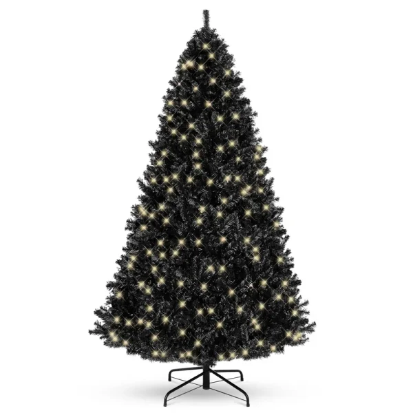 Best Choice Products 4.5ft Pre-Lit Black Christmas Tree, Artificial Holiday Decoration w/ 362 Branch Tips, 175 Lights