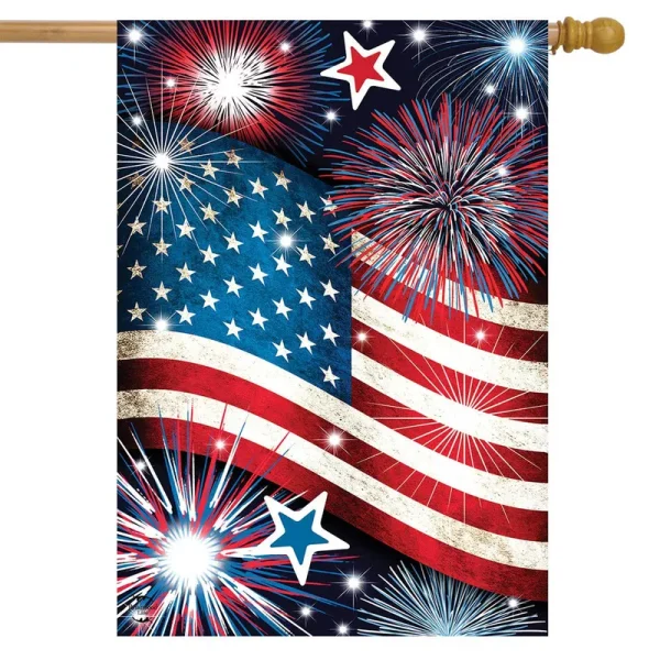 Stars and Stripes Patriotic House Flag Fireworks 28" x 40" Briarwood Lane