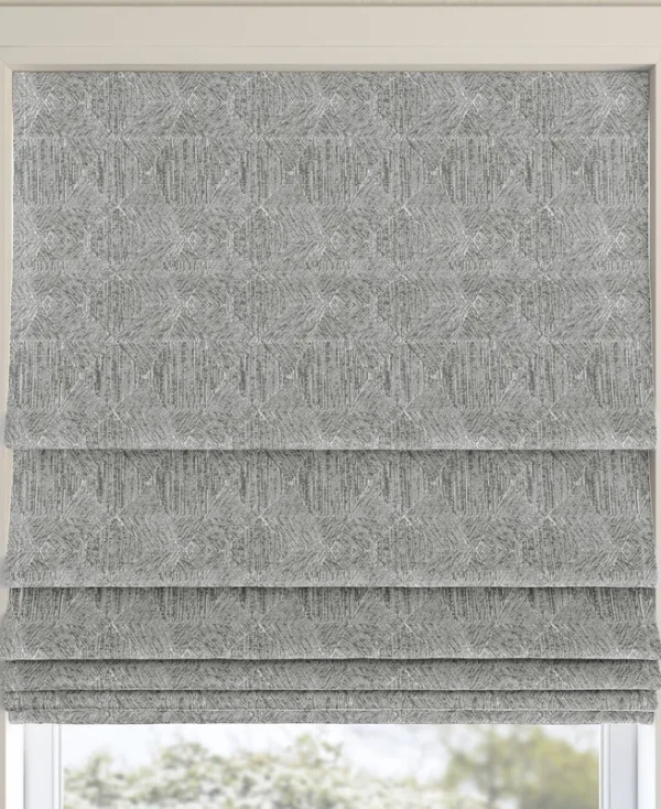Sun Zero Talmage Tonal Geometric 100% Blackout Cordless Roman Shade, 64" x 27", Steel
