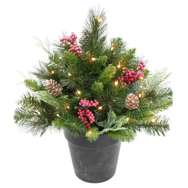 Celebrations 9086720 1.5 ft. Full LED Icy Mixed Pine Urn Filler Porch Bush Warm White - 35 Count