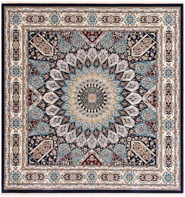 Nain Design 6 ft Square Navy Blue Geometric Area Rug