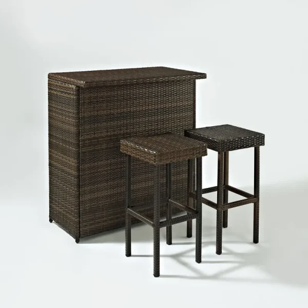 Crosley Brands Palm Harbor 3pc Outdoor Wicker Bar Set Brown - Bar, 2 Stools