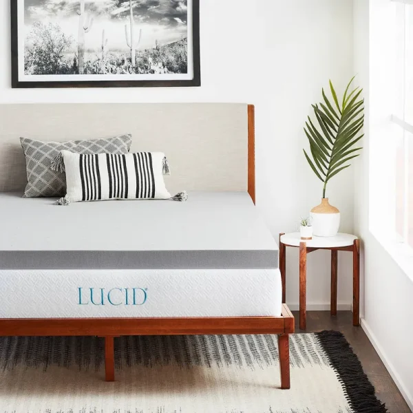 Lucid 3 inch Bamboo Charcoal Memory Foam Mattress Topper - Queen