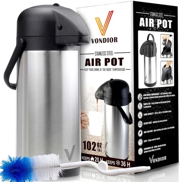 Vondior Airpot Coffee Dispenser with Pump - Insulated Stainless Steel Thermal Beverage Dispenser - 102 oz