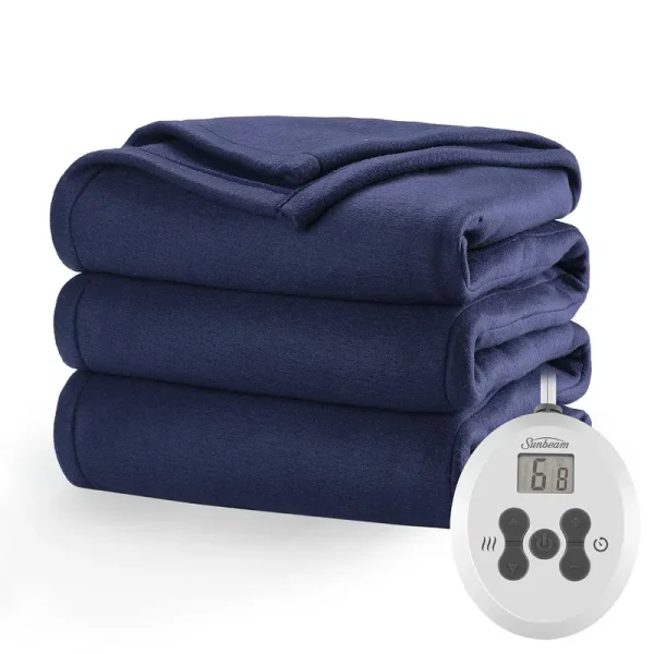 Sunbeam Electric Heated Fleece Blanket, Blue, Full