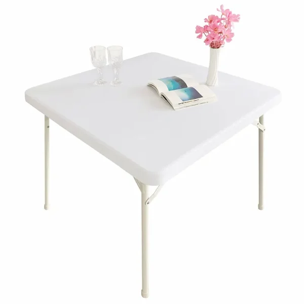 Monibana Cocktail Fitted Spandex Stretch Square Table Covers Caps Elastic Square Tablecloth White Table Topper 34x34 inch