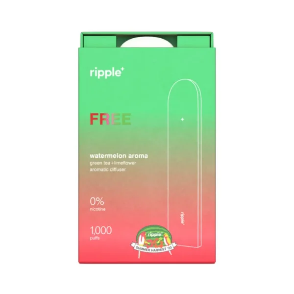 ripple+ Free - Limited Edition - Zero Nicotine Watermelon Puffs | Portable Aromatherapy Diffuser Pen | 1,000 Puffs