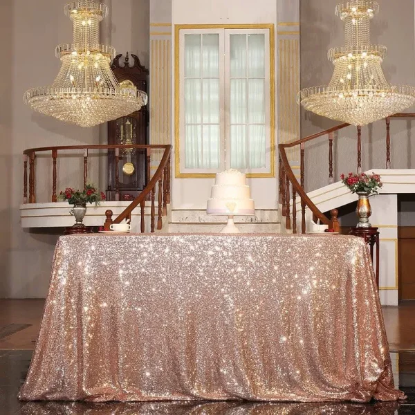 PartyDelight Sequin Tablecloth Sequin Table Overlay Square 50"x50" Rose Gold