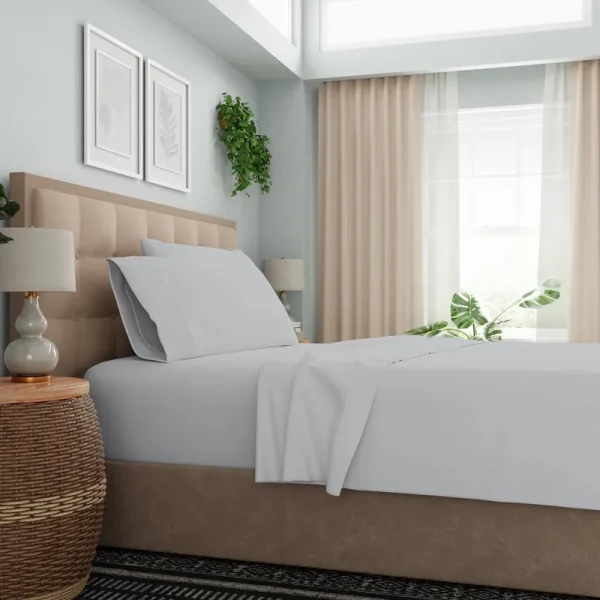 Color Sense 600 Thread Count Cotton CVC Sheet Set Queen Gray