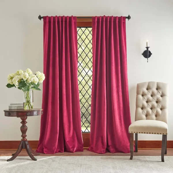 Martha Stewart Lucca Velvet Backtab Curtain Panel (Set of 2) 95" Panel / Pomegranate