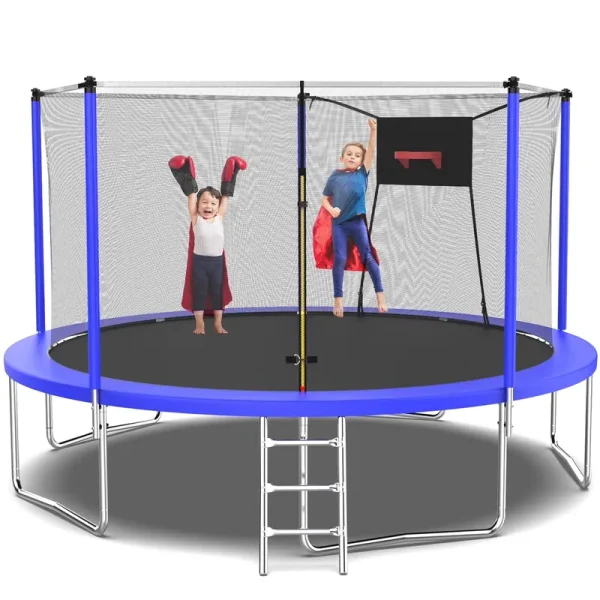 14FT Trampoline, 1320 lb Kids Trampoline with Basketball Hoop, Outdoor Adult Trampoline W/Enclosure Net & Heavy - Duty Supports