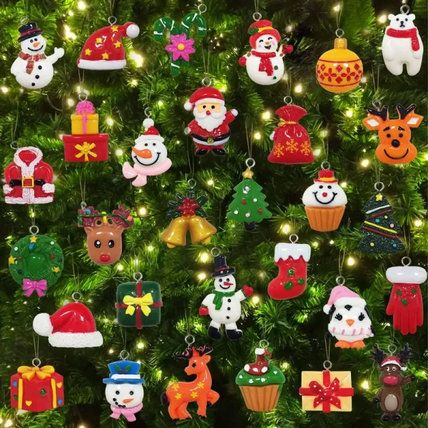 30pcs Christmas Mini Ornaments - Small Resin Christmas Ornaments for Mini Christmas Tree Decorations
