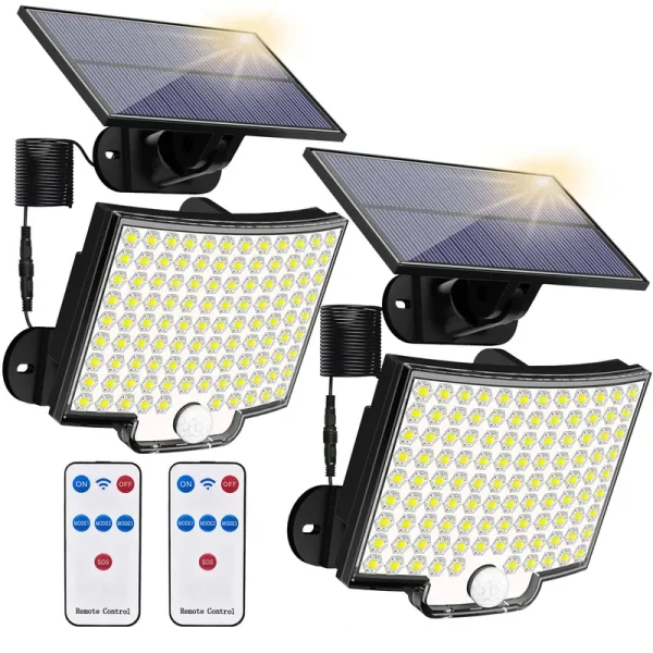 KERNOWO Solar Lights Outdoor, 106 LED 3000lm Solar Powered Motion Sensor Flood Lights with Remote, Dusk to Dawn LED Solar Security Wall