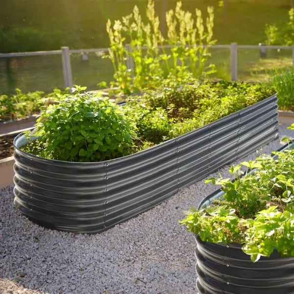 8 ft. x 2 ft. x 1.4 ft. Galvanized Raised Garden Bed 9-in-1 Planter Box Outdoor Dark Gray