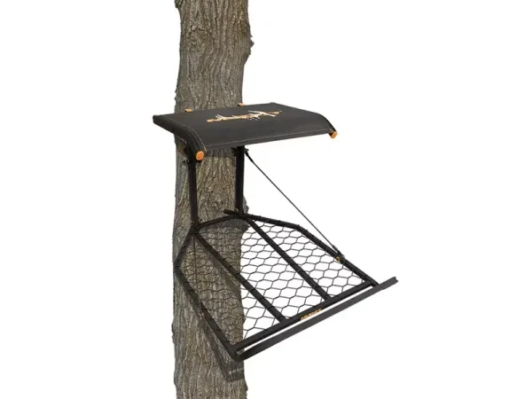 MUDDY Boss XL Hang - on, Durable Weather - Resistant Outdoor Hunting Tree Stand, Wide Stance Platform with Fixed Footrest & Flip - Back Flex - Tek Seat, 300 Pound Maximum Capacity