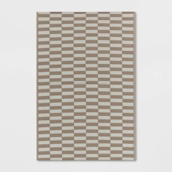 4'x6' Broken Stripe Ancient Stone Rectangular Loomed Indoor Outdoor Accent Rug Tan - Room Essentials