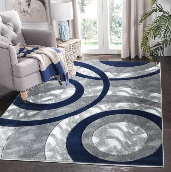 Glory Rugs Area Rug Modern 4x6 Navy Circles Geometry Soft Hand Carved Contemporary Floor Carpet Fluffy Texture for Indoor Living Dining Room and