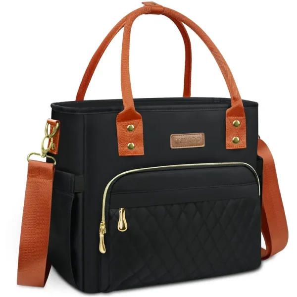 MIYCOO Lunch Bag Lunch Box Women Men - Leakproof Insulated Lunch Cooler Bag for Women Men - Large Lunch Tote Bags Adults, Black Orange