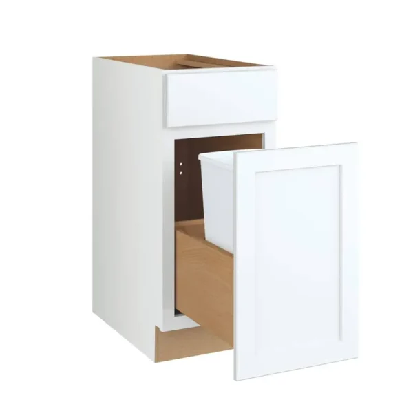Courtland 18 in. W x 24 in. D x 34.5 in. H Assembled Shaker Trash Can Kitchen Cabinet in Polar White