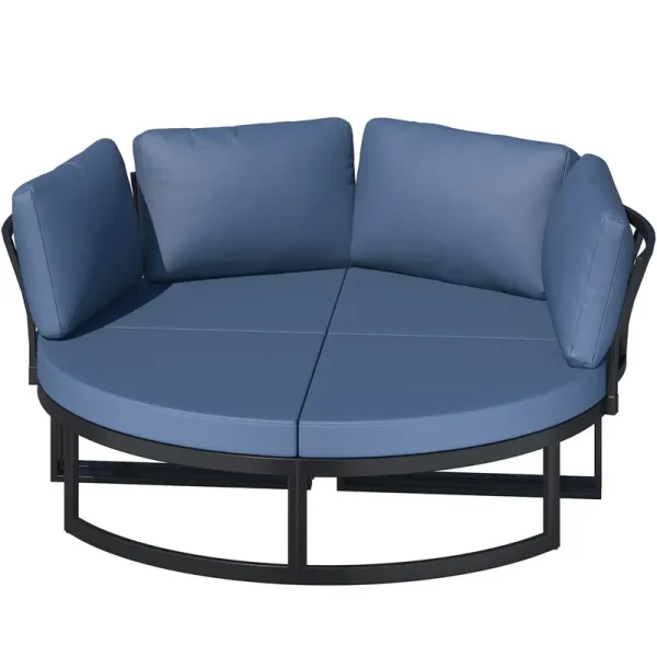 AECOJOY Patio Furniture Outdoor Round Daybed with Removable Cushions 4 Piece Sectional Sofa Patio Furniture Set, Dark Blue