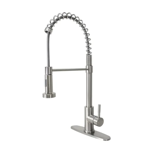 Better Homes & Gardens Elmont Single-Handle Spring Neck Pull Down Sprayer Kitchen Faucet, Satin Nickel, Silver