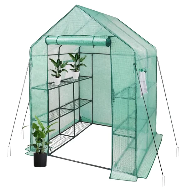iPower Greenhouse with Screen Windows, 3 Tier 12 Shelves Portable Gardening Plant House, Plastic Portable Green House with Durable PE Cover,