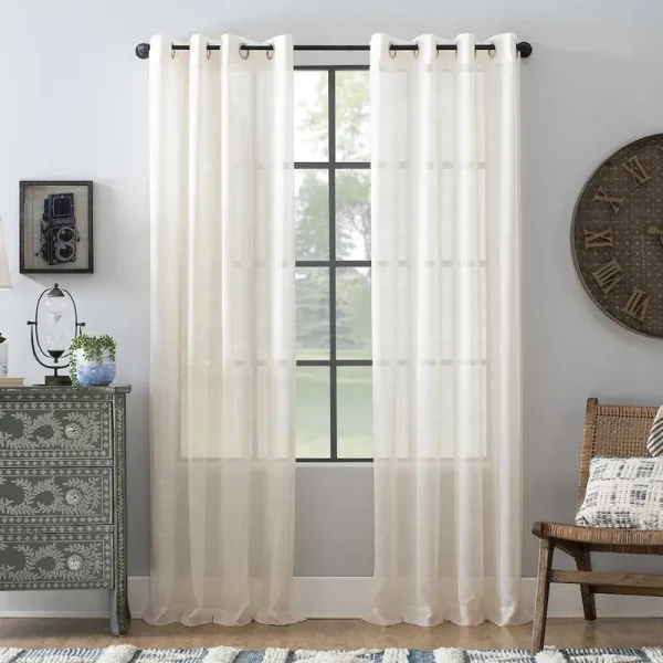 52"x84" Slub Textured Linen Blend Grommet Top Curtain Ivory - Archaeo