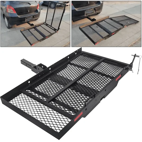 HECASA 500 lb Carrier Hitch Mounted Cargo Folding Scooter and Wheelchair Carrier Mobility Rack with Loading Ramp