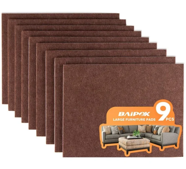 BaiPok Furniture Pads Set of 9 Self Adhesive Furniture Felt Pads, 8" x 6" x 1/5" Cuttable Felt Chair Pads, Anti Scratch Furniture Floor